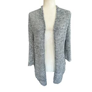 Eileen Fisher Cardigan Sweater PM Blue Gray Knit Scandi Chic Quiet Luxury Basic